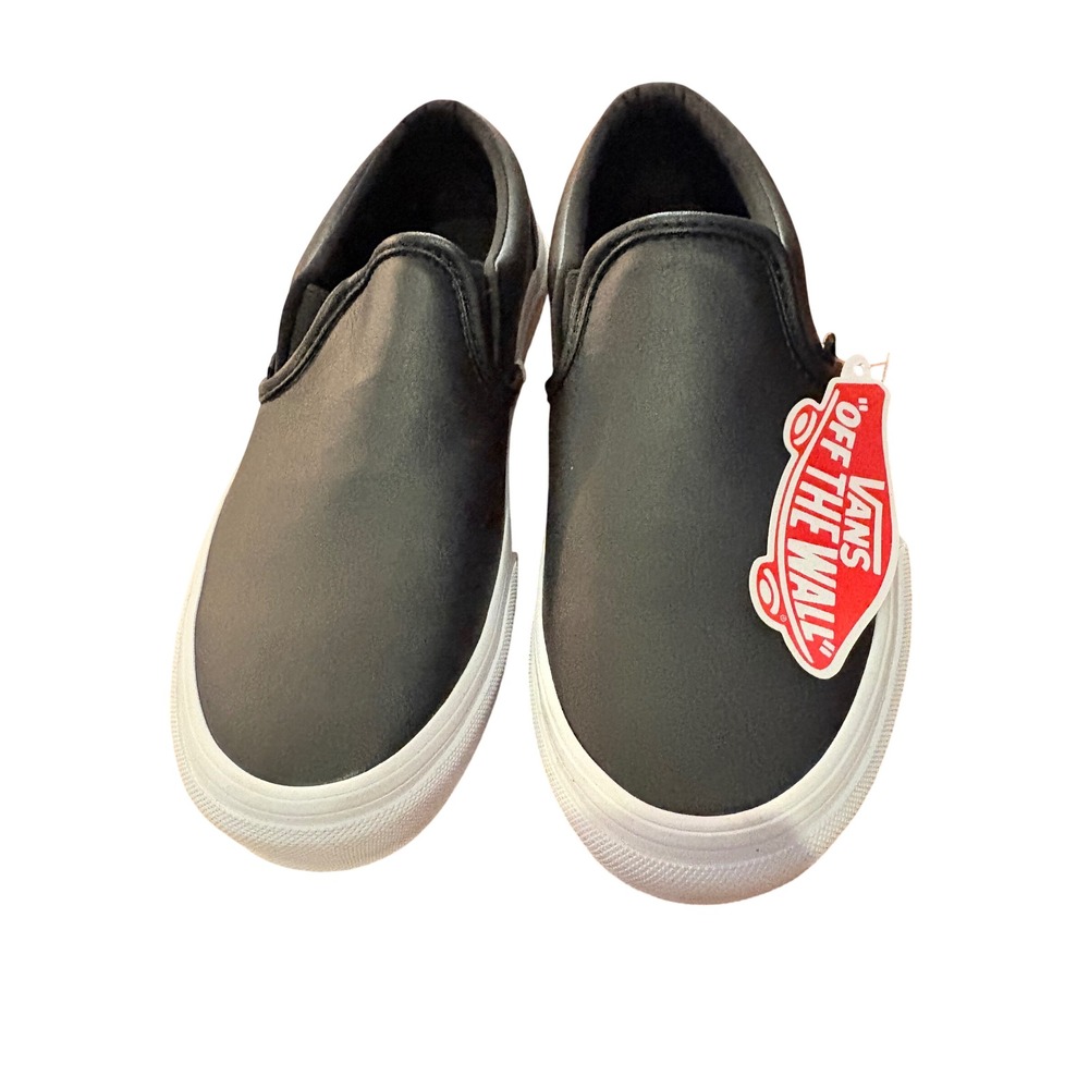 Vans Classic Slip-On Black Tumbled Leather Sneakers Womens 6.5 Mens‎ 5.0 507452